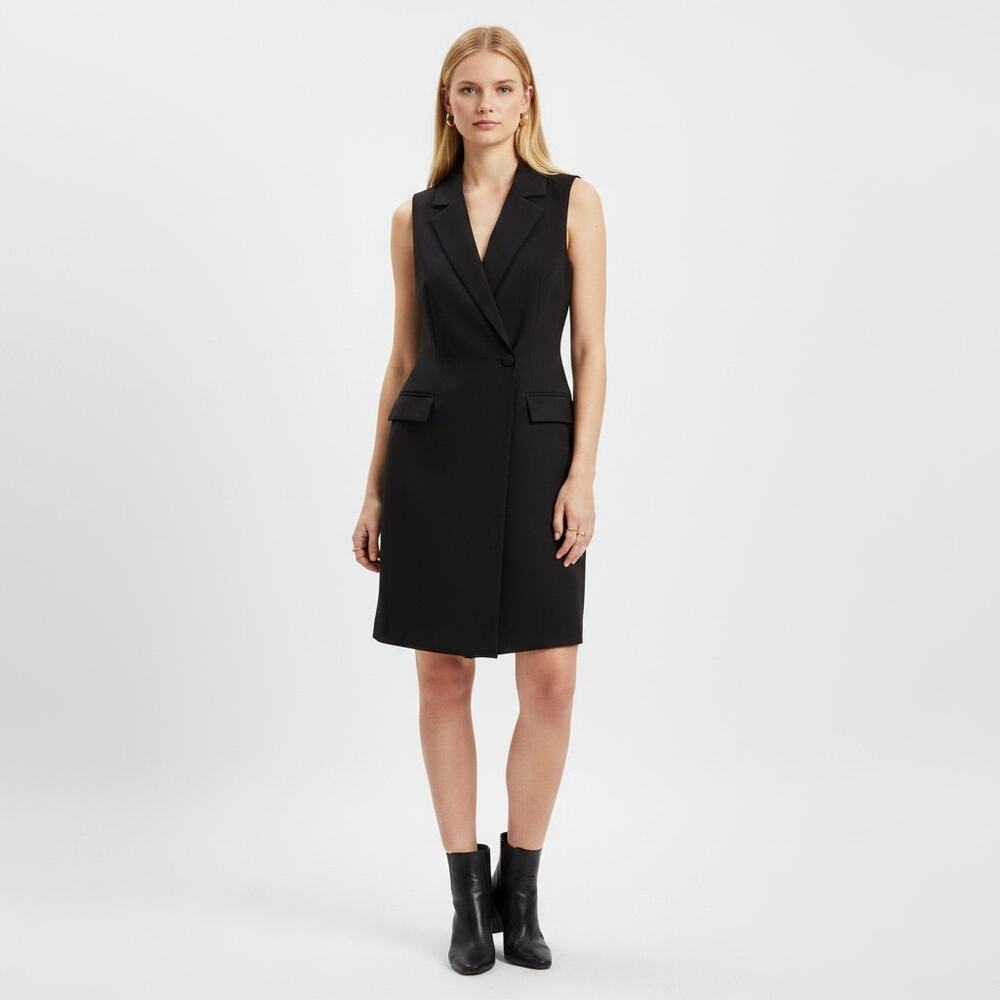 White House Black Market Wrap Tuxedo Dress NWT Women's Sz 2 Black Sleeveless